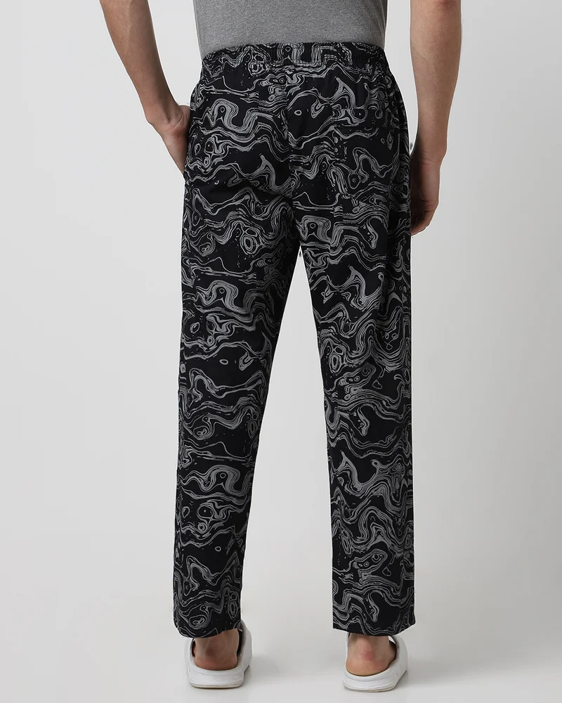 bewakoof  Men's Black All Over Printed Pyjamas  | Best Price UAE